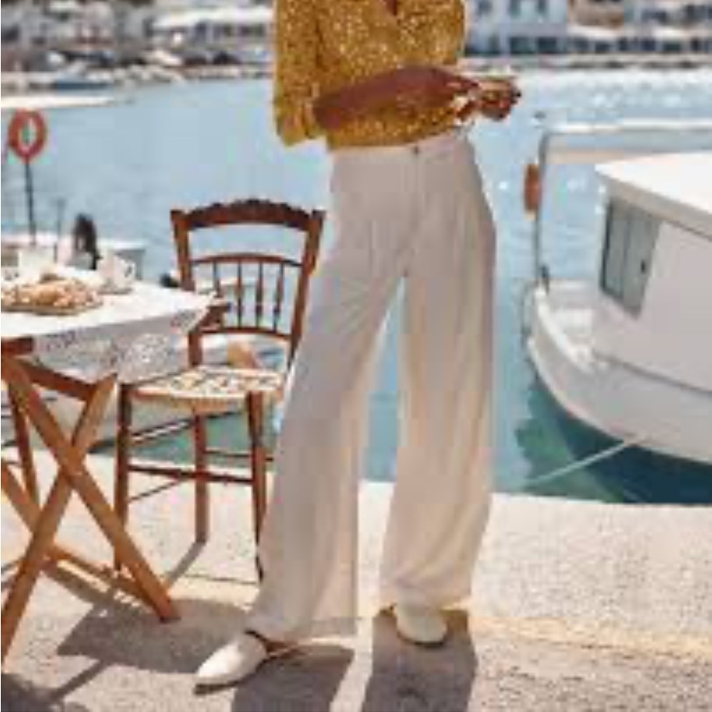 Garnet Hill TENCEL & Linen Pleated Trouser Pants Sz 14 in Sandshell Career